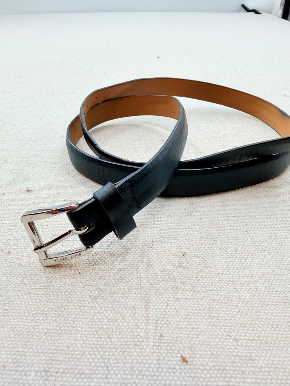 Michael Kors Black Leather Men's Belt with Silver Buckle